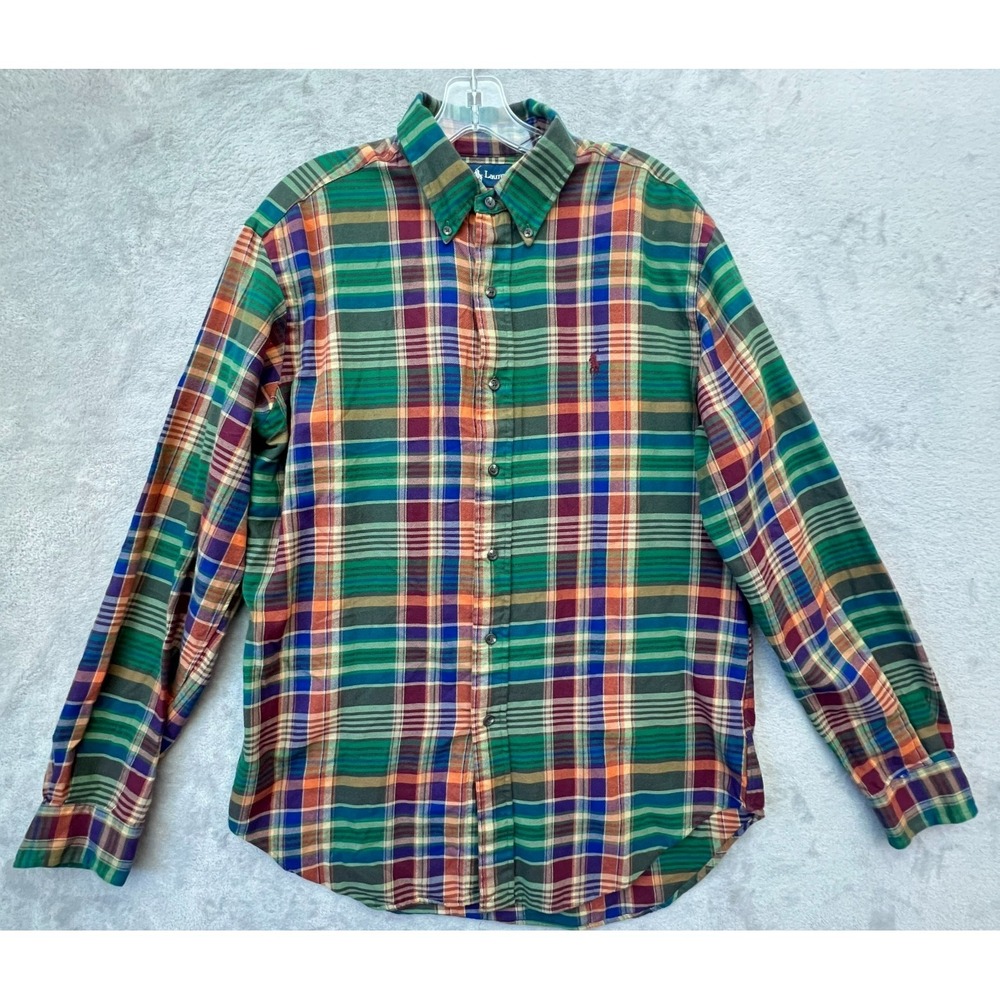 Ralph Lauren M Plaid Classic‎ Fit Cotton Long Sleeve Green Multicolor Preppy
